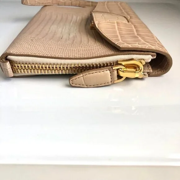 NWT ALEXANDER WANG Lydia Bag Croc Embossed Leather Clutch Bag Almond MSRP $650